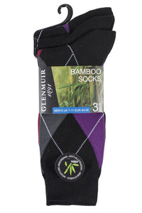 Mens 3 Pair Glenmuir Classic Bamboo Argyle Socks