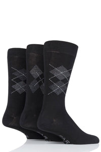 Mens 3 Pair Farah Luxury Bamboo Stripe Plain and Argyle Socks