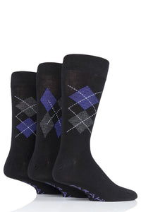 Mens 3 Pair Farah Luxury Bamboo Stripe Plain and Argyle Socks