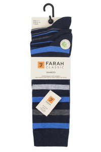 Mens 3 Pair Farah Luxury Bamboo Stripe Plain and Argyle Socks