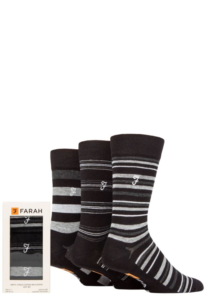 Mens 3 Pair Farah Striped Bamboo Gift Boxed Socks