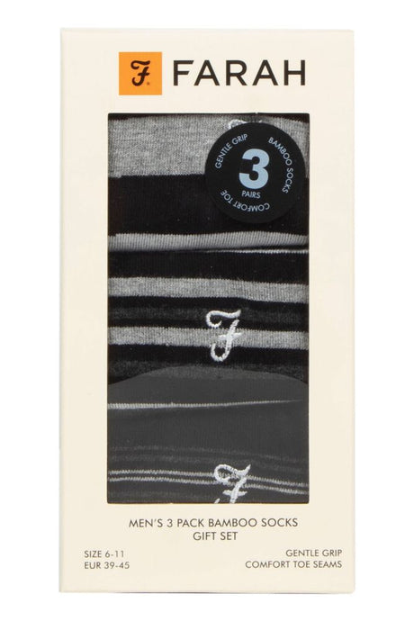 Mens 3 Pair Farah Striped Bamboo Gift Boxed Socks