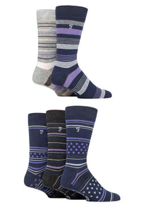 Mens 5 Pair Farah Plain, Striped and Patterned Everyday Bamboo Socks