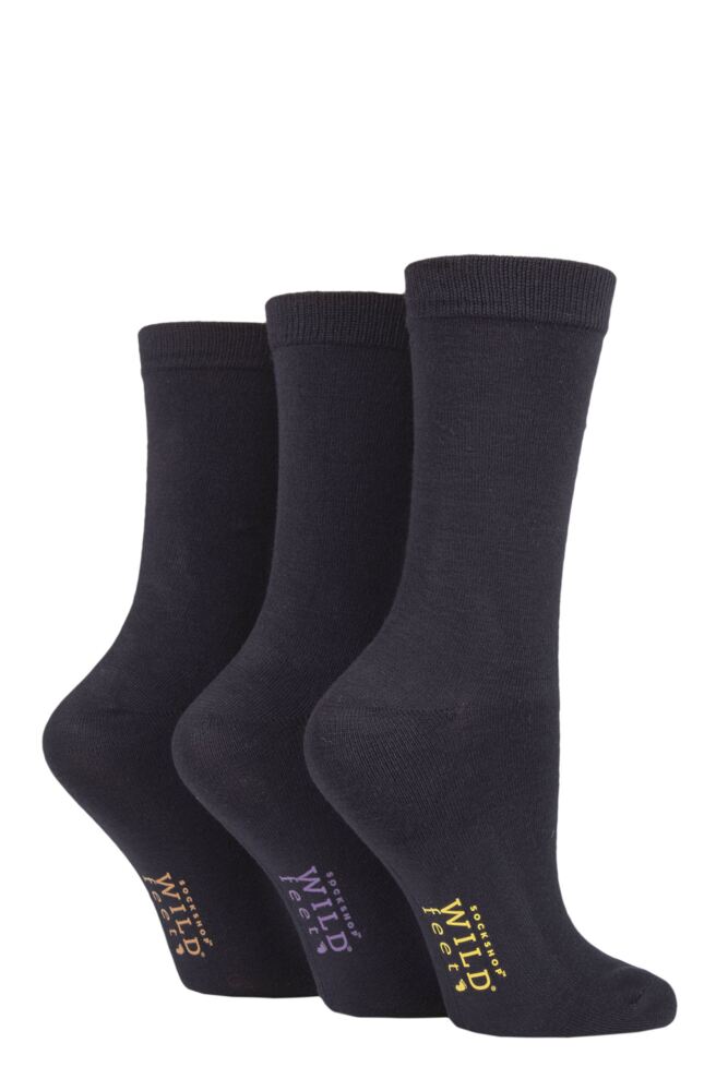 Ladies 3 Pair Wildfeet Plain Bamboo Socks