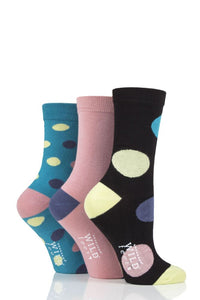 Ladies 3 Pair SOCKSHOP Wildfeet Large Dot Bamboo Socks