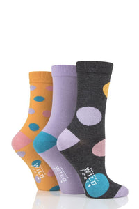 Ladies 3 Pair SOCKSHOP Wildfeet Large Dot Bamboo Socks