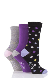Ladies 3 Pair SOCKSHOP Wildfeet Dots and Plain Bamboo Socks