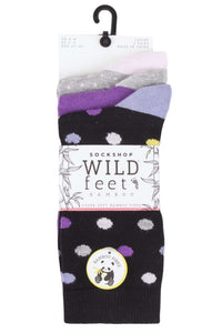 Ladies 3 Pair SOCKSHOP Wildfeet Dots and Plain Bamboo Socks
