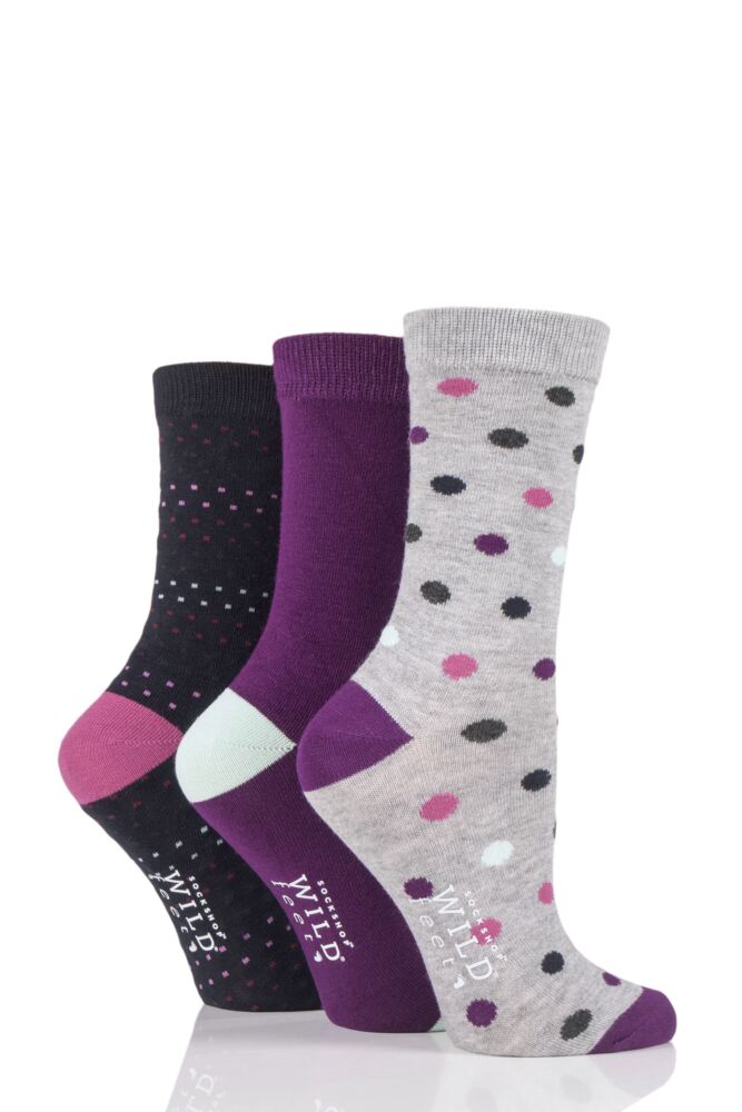 Ladies 3 Pair SOCKSHOP Wildfeet Dots and Plain Bamboo Socks