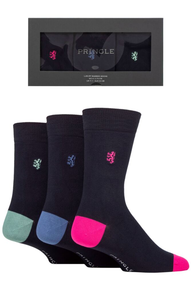 Mens 3 Pair Pringle Plain and Patterned Gift Boxed Bamboo Socks