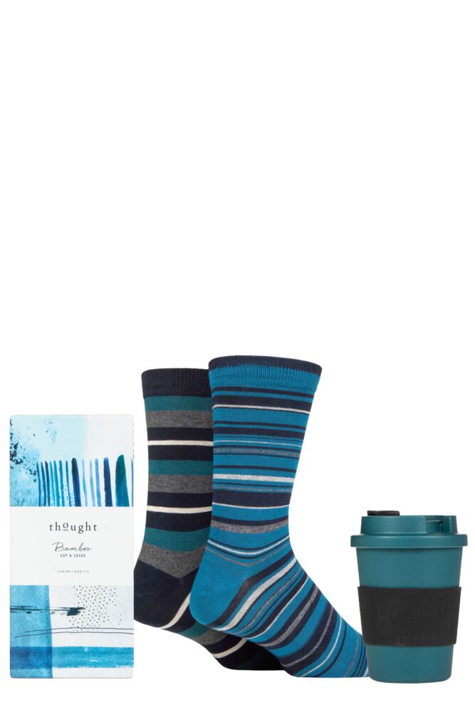 Mens 2 Pair Thought Jem Bamboo and Organic Cotton Gift Boxed Socks with Bamboo Cup