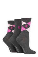 Load image into Gallery viewer, Ladies 3 Pair Pringle Black Label Argyle Bamboo Socks