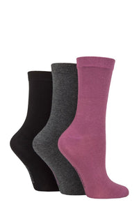 Ladies 3 Pair SOCKSHOP Patterned Plain and Striped Bamboo Socks