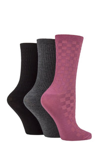 Ladies 3 Pair SOCKSHOP Patterned Plain and Striped Bamboo Socks