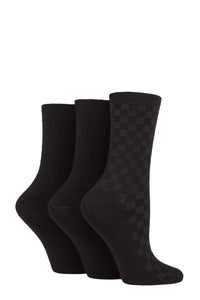 Ladies 3 Pair SOCKSHOP Patterned Plain and Striped Bamboo Socks