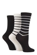 Load image into Gallery viewer, Ladies 3 Pair SOCKSHOP Patterned Plain and Striped Bamboo Socks