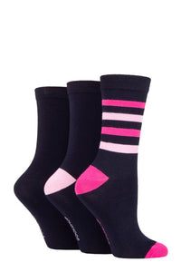 Ladies 3 Pair SOCKSHOP Patterned Plain and Striped Bamboo Socks