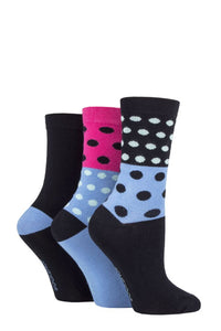 Ladies 3 Pair SOCKSHOP Patterned Plain and Striped Bamboo Socks