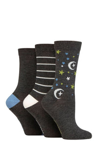 Ladies 3 Pair SOCKSHOP Patterned Plain and Striped Bamboo Socks
