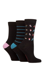Load image into Gallery viewer, Ladies 3 Pair SOCKSHOP Patterned Plain and Striped Bamboo Socks