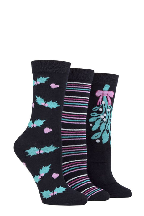 Ladies 3 Pair SOCKSHOP Lazy Panda Christmas Bamboo Socks