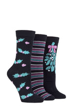 Load image into Gallery viewer, Ladies 3 Pair SOCKSHOP Lazy Panda Christmas Bamboo Socks