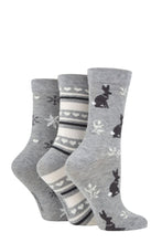 Load image into Gallery viewer, Ladies 3 Pair SOCKSHOP Lazy Panda Christmas Bamboo Socks