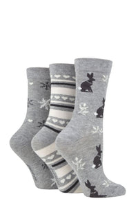 Ladies 3 Pair SOCKSHOP Lazy Panda Christmas Bamboo Socks