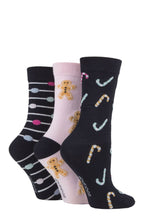 Load image into Gallery viewer, Ladies 3 Pair SOCKSHOP Lazy Panda Christmas Bamboo Socks