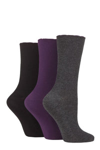 Ladies 3 Pair SOCKSHOP Patterned Plain and Striped Bamboo Socks