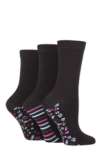 Ladies 3 Pair SOCKSHOP Patterned Plain and Striped Bamboo Socks