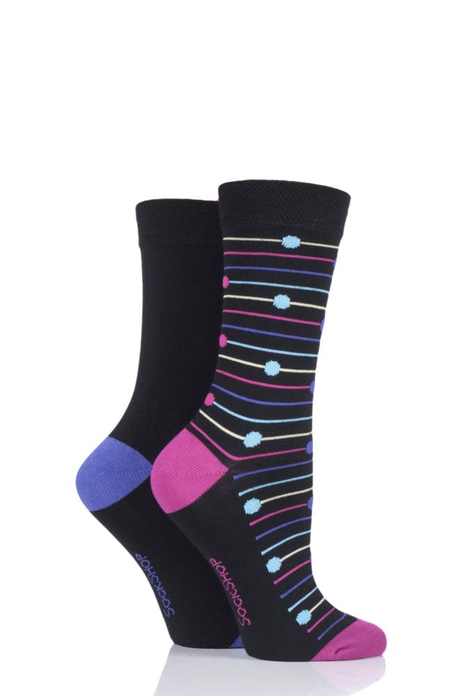 Ladies 2 Pair SockShop Patterned Bamboo Socks with Smooth Toe Seams