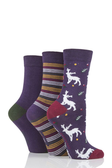 Ladies 3 Pair SOCKSHOP Bamboo Feather Socks