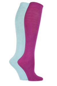 Ladies 2 Pair SOCKSHOP Plain and Patterned Bamboo Knee High Socks with Smooth Toe Seams