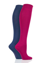 Load image into Gallery viewer, Ladies 2 Pair SOCKSHOP Plain and Patterned Bamboo Knee High Socks with Smooth Toe Seams