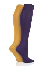 Load image into Gallery viewer, Ladies 2 Pair SOCKSHOP Plain and Patterned Bamboo Knee High Socks with Smooth Toe Seams