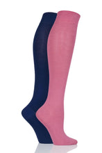 Load image into Gallery viewer, Ladies 2 Pair SOCKSHOP Plain and Patterned Bamboo Knee High Socks with Smooth Toe Seams