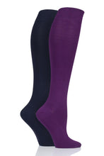 Load image into Gallery viewer, Ladies 2 Pair SOCKSHOP Plain and Patterned Bamboo Knee High Socks with Smooth Toe Seams