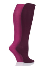 Load image into Gallery viewer, Ladies 2 Pair SOCKSHOP Plain and Patterned Bamboo Knee High Socks with Smooth Toe Seams