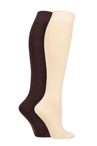 Ladies 2 Pair SOCKSHOP Plain and Patterned Bamboo Knee High Socks with Smooth Toe Seams