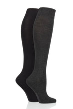 Load image into Gallery viewer, Ladies 2 Pair SOCKSHOP Plain and Patterned Bamboo Knee High Socks with Smooth Toe Seams