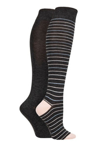 Ladies 2 Pair SOCKSHOP Plain and Patterned Bamboo Knee High Socks with Smooth Toe Seams