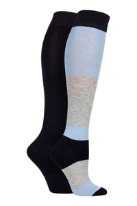 Ladies 2 Pair SOCKSHOP Plain and Patterned Bamboo Knee High Socks with Smooth Toe Seams