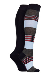 Ladies 2 Pair SOCKSHOP Plain and Patterned Bamboo Knee High Socks with Smooth Toe Seams