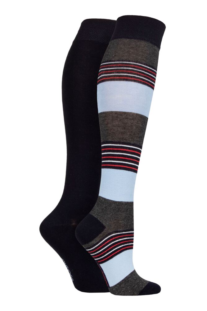 Ladies 2 Pair SOCKSHOP Plain and Patterned Bamboo Knee High Socks with Smooth Toe Seams
