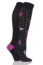 Load image into Gallery viewer, Ladies 2 Pair SOCKSHOP Plain and Patterned Bamboo Knee High Socks with Smooth Toe Seams