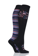 Load image into Gallery viewer, Ladies 2 Pair SOCKSHOP Plain and Patterned Bamboo Knee High Socks with Smooth Toe Seams