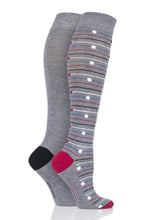 Load image into Gallery viewer, Ladies 2 Pair SockShop Patterned, Striped and Plain Bamboo Knee High Socks