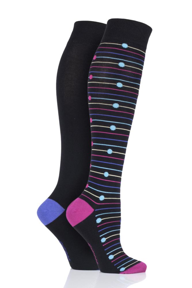 Ladies 2 Pair SockShop Patterned, Striped and Plain Bamboo Knee High Socks