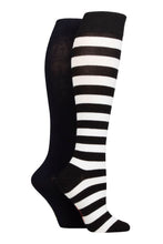 Load image into Gallery viewer, Ladies 2 Pair SOCKSHOP Plain and Patterned Bamboo Knee High Socks with Smooth Toe Seams